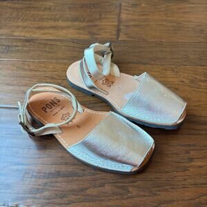 Pons Classic Style Ankle Strap Leather Avarcas Peep Toe Slingback Sz 6